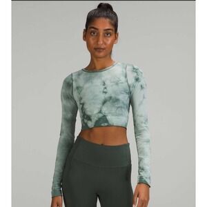 Lululemon Ebb to Street Long Sleeve Shirt in Marble Dye Tidewater Teal Sz 2